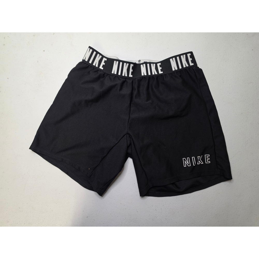 Nike Kids Dri-FIT Black Athletic Shorts Logo Waistband Standard Fit Size M